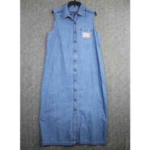 Blue J Vintage 90s Denim Dress XL Sleeveless Collar USA American Flag Blue